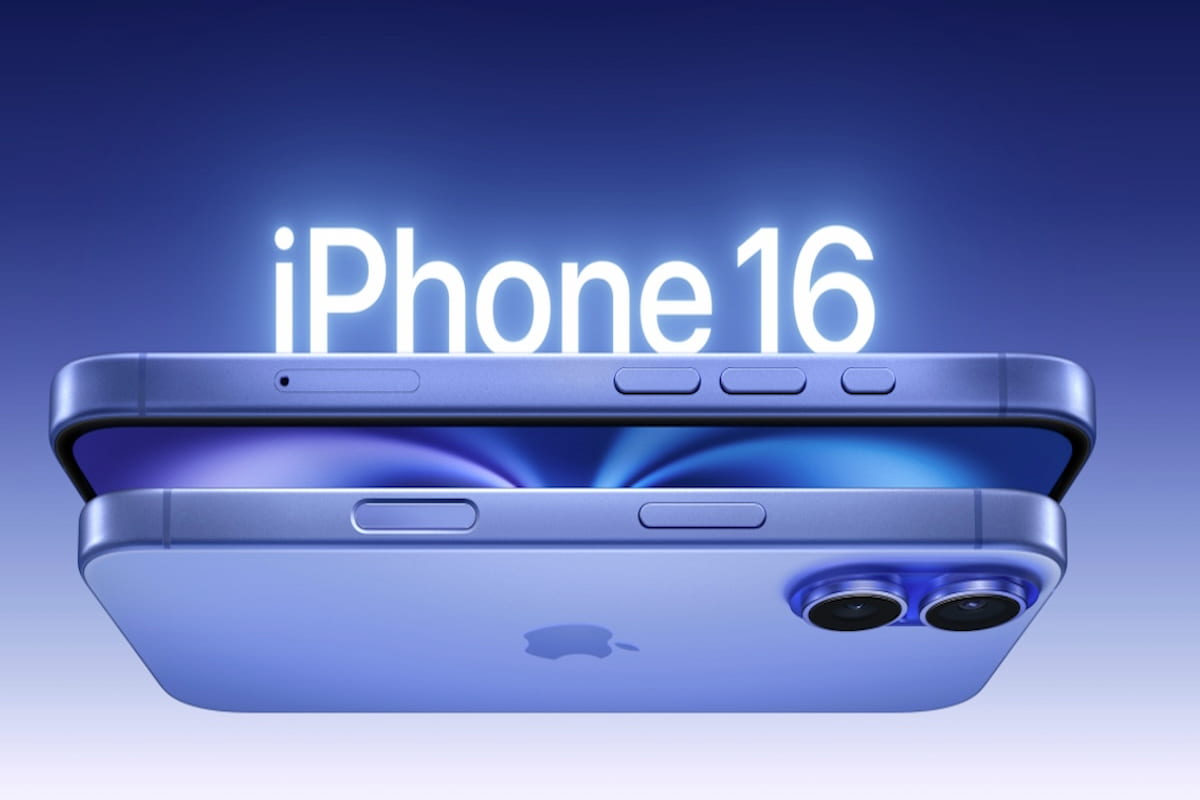 iPhone 16 sur fond bleu, magnifique, et bientôt disponible en précommande chez Pixmania